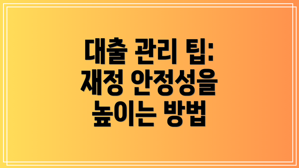 대출 관리 팁: 재정 안정성을 높이는 방법