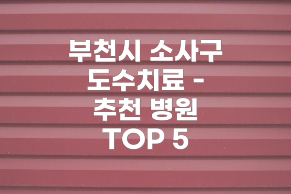 부천시 소사구 도수치료 - 추천 병원 TOP 5
