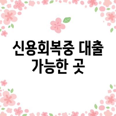 신용회복중 대출 가능한 곳