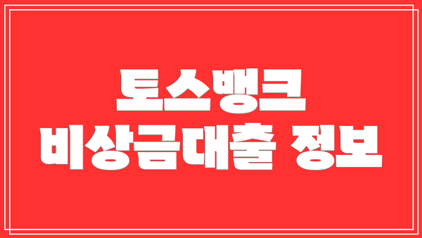 토스뱅크 비상금대출 정보
