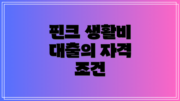핀크 생활비 대출의 자격 조건