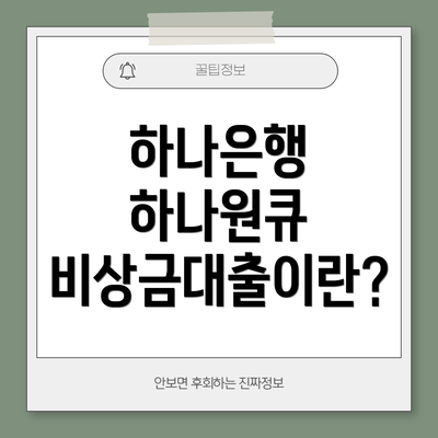 하나은행 하나원큐 비상금대출이란?