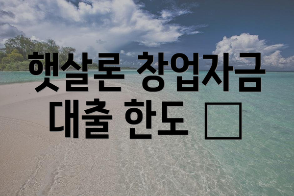 햇살론 창업자금 대출 한도 💸