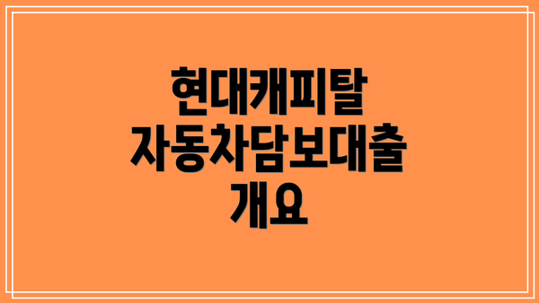 현대캐피탈 자동차담보대출 개요