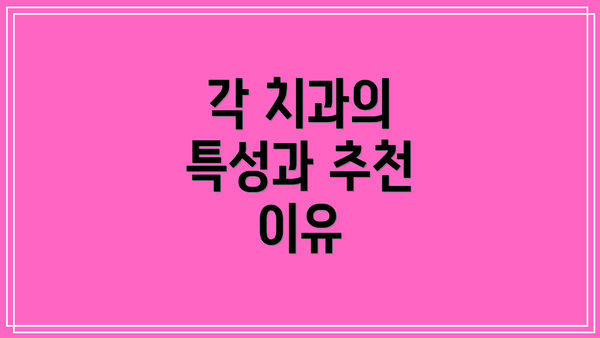 각 치과의 특성과 추천 이유